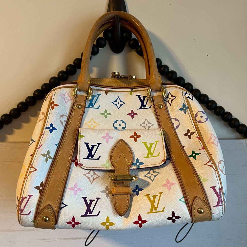 LOUIS VUITTON WHITE Leather MONOGRAM MURAKAMI PRISCILLA Multicolor Bag Purse 06’